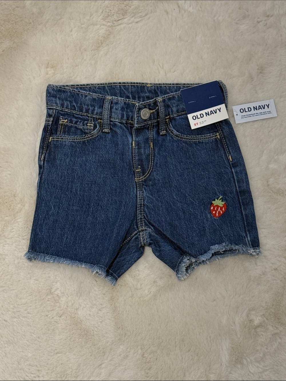 Old Navy Dark Blue Denim Shorts with Strawberry Patch